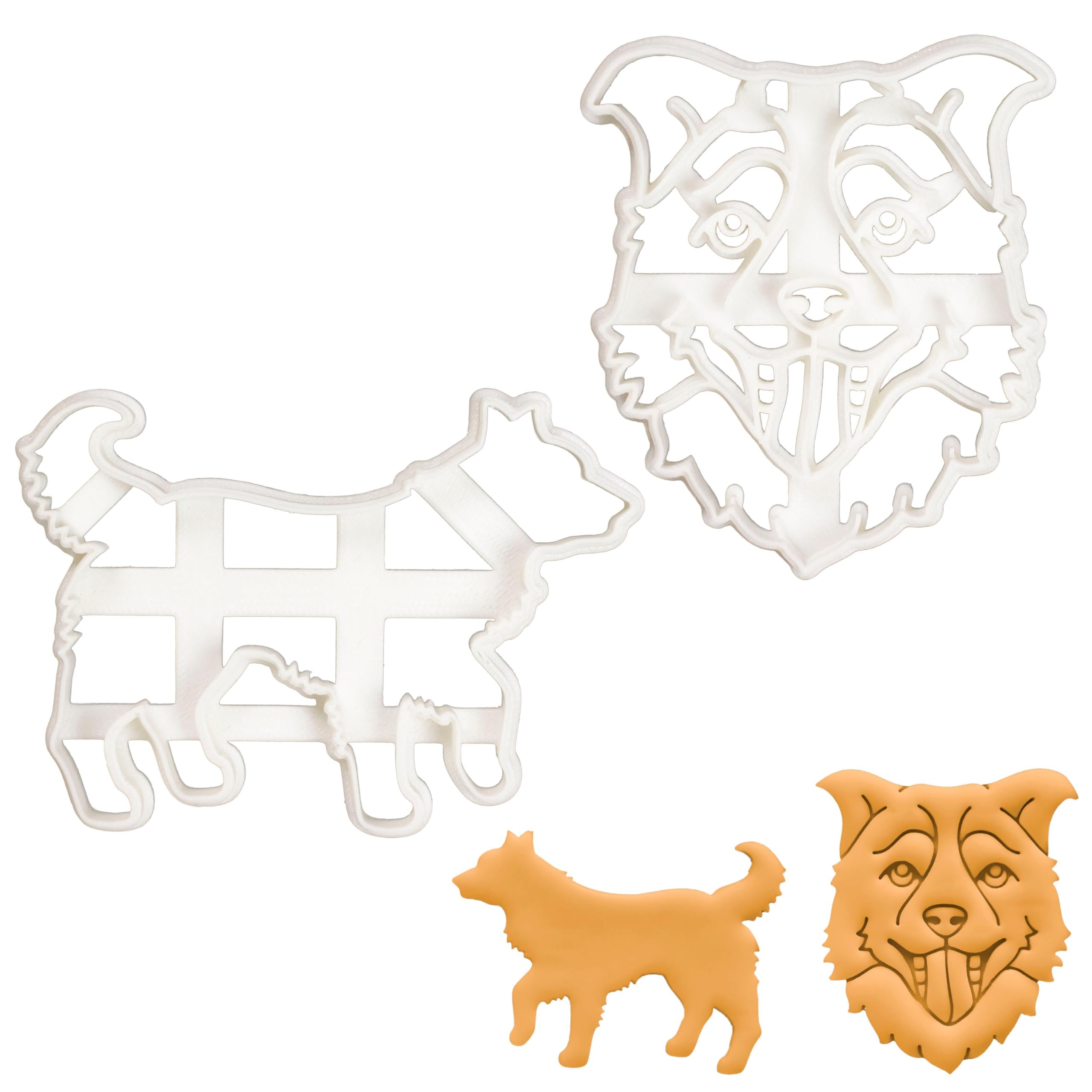BAKERLOGY Set of 2 Border Collie Cookie Cutters (Design: Face and Silhouette) - Detailed Biscuit Cutter Design for Baking and Crafts, Ideal on Fondant, Dough, Clay
