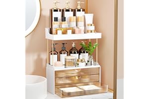 StorBin 3 Drawers Makeup Organizer - 5 Tier Bathroom Counter Organizers and Storage, Versatile Perfume Vanity Organizer, Ideal for Cosmetic, Large Skincare, Face Mask, Office Supplies, Amber