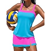 popvil Neon Swimwear Women's Tankini Swimsuits with Skirt Two Piece Bathing Suit Tummy Control