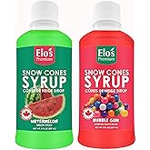 Snow Cone Syrup (8oz X 2), MADE IN CANADA| 2 Flavors Includes Watermelon and Bubble Gum | Premium Quality Flavoring | Ideal f
