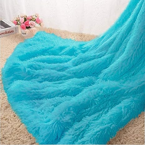 Amazon Com Homore Soft Fluffy Blanket Fuzzy Sherpa Plush Cozy Faux Fur Throw Blankets For Bed Couch Sofa Chair Decorative 50 X60 Teal Blue Kitchen Dining