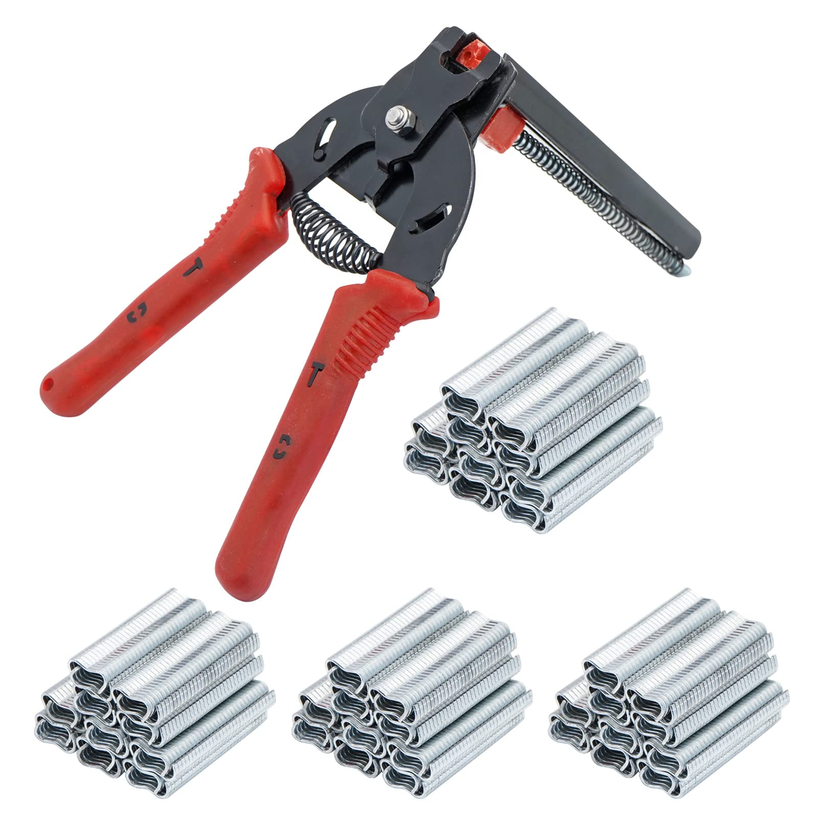 Hog Nail Ring Pliers Kit with 2400 pcs M Clips, Poultry Cage Clamp Plier Wire Cage Fasten Plier for Fence Fastening Animal Cages