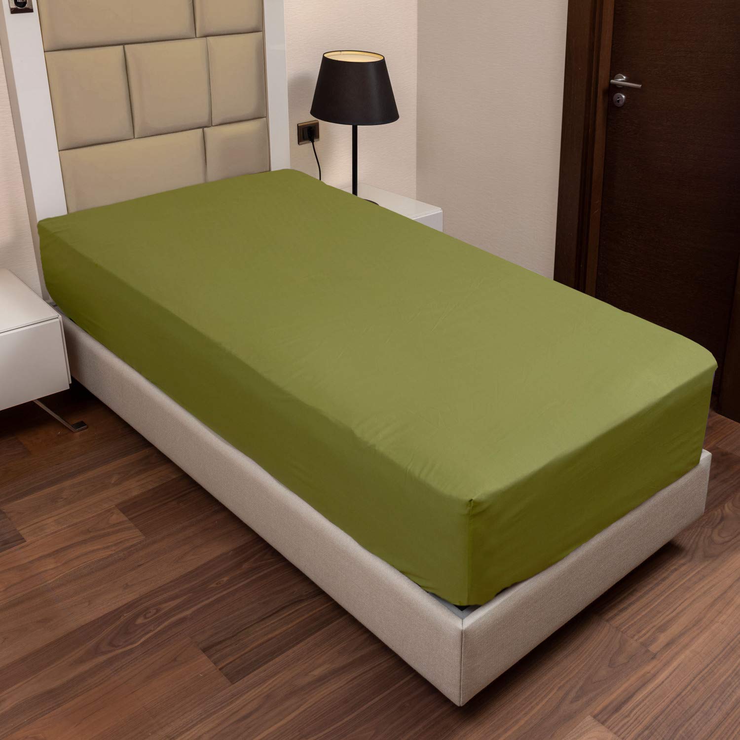 ABAKUHAUS Cotton Fitted Sheet, Super Soft Solid Colored Elastic Bed Sheet, 90 cm x 200 cm, Green