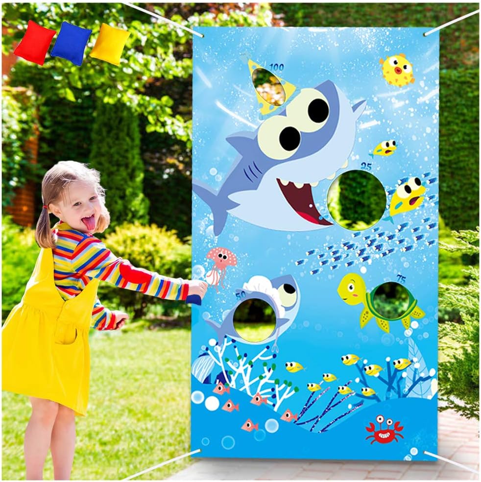 Shark Toss Games with 3 Been Bag Little Shark Party Supplies Been Bag Toss Games Party Games for Kids and Adults in Under the Sea, Shark Theme party, Baby Shower, Kids&rsquo; Birthday Party, Summer Pool Party, Classroom Game