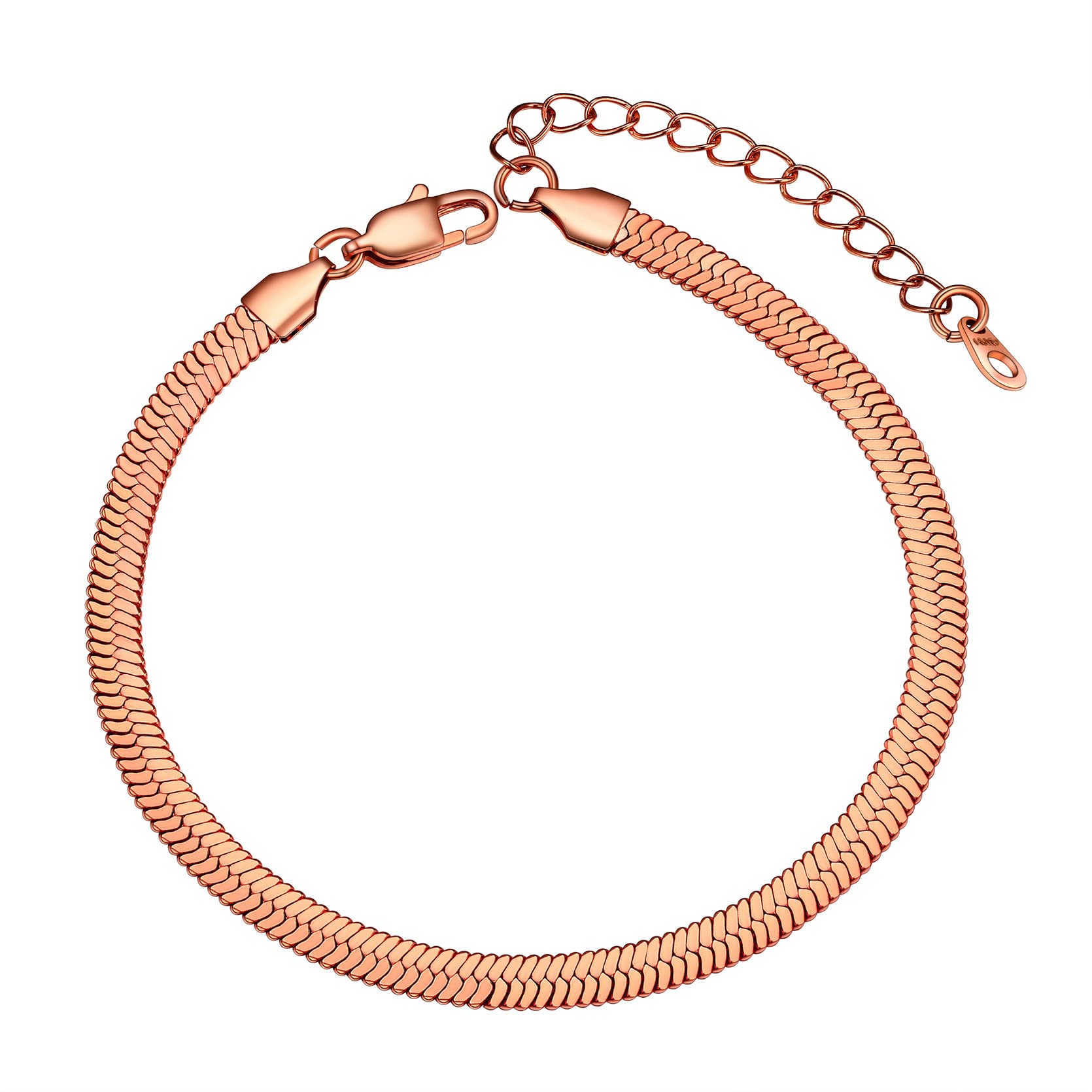 Rose Gold Flat Snake Chain Anklet For Women Girls, 5mm Adjustable Beach Foot Ankle Bracelet for Summber Beach