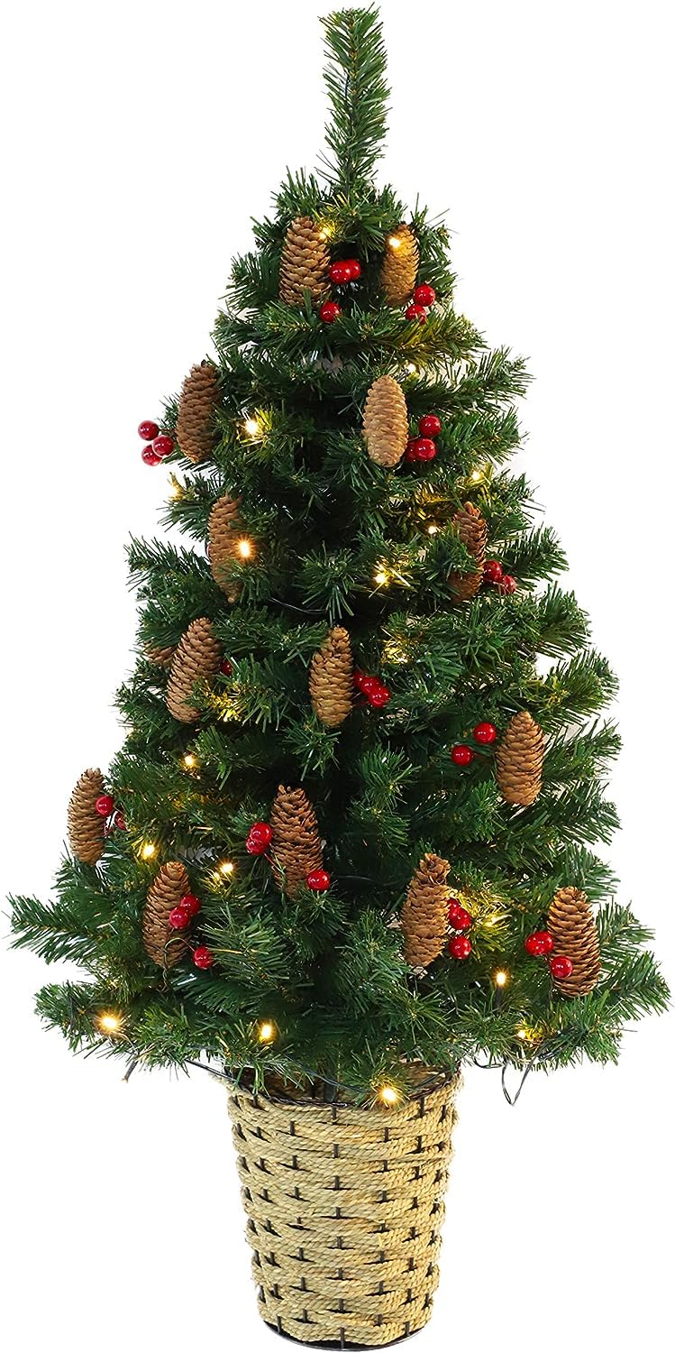Christmas Concepts® 3ft (90cm) Green Pre Lit Wall Mounted Christmas Tree With Cones And Red Berries
