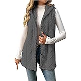 Long Vest for Women Sleeveless Cable Knit Open Front Cardigan Oversized Sherpa Vest Jacket Button Hooded Sweater Coat