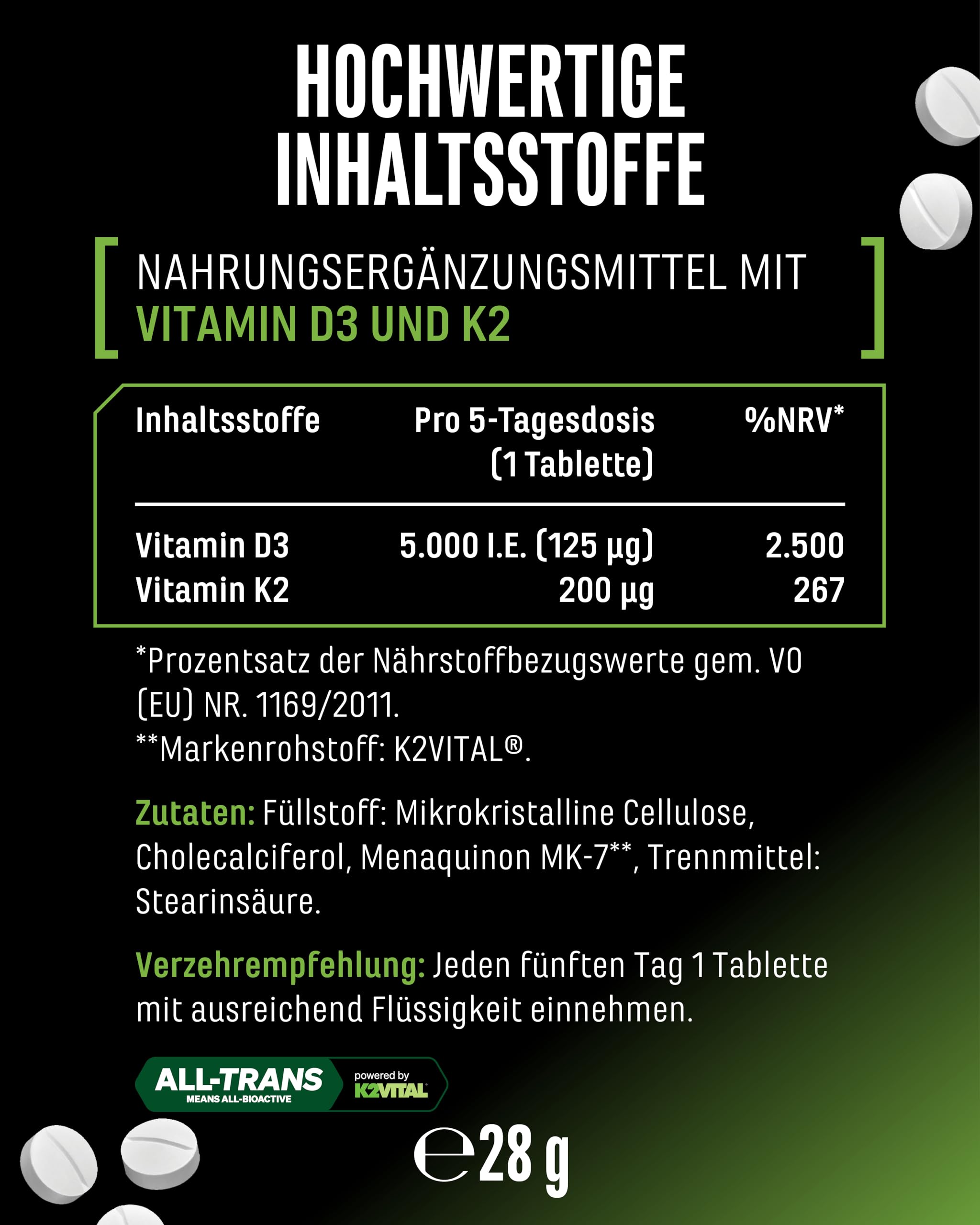 Vitamin D3 + K2 Depot - 180 Tabletten mit 5000 IE D3 + 200 mcg K2 (MK7) - Premium-Qualität: K2VITAL® von Kappa - 99,7% All-Trans K2-MK7 - vegan, hochdosiert, ohne unnötige Zusätze 6