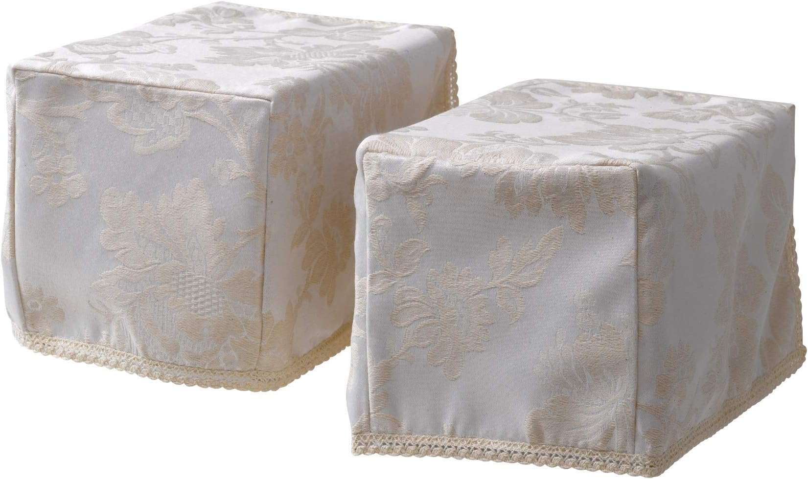 Classic Home Store Traditional Square Arm Caps Floral Jacquard Antimacassar Furniture Protector with Lace Trim (Cream)