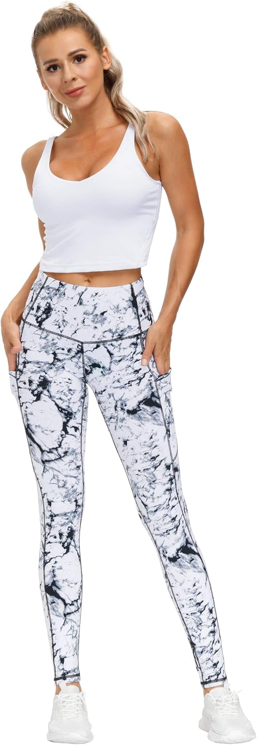 THE GYM PEOPLE Thick High Waist Yoga Pants with Pockets, Tummy Control Workout Running Yoga Leggings for Women: Clothing
