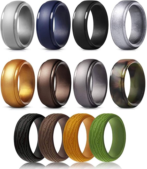 Silicone Wedding Rings Band for Men 12 Pack Size 10 11 12 13 14 Mens
