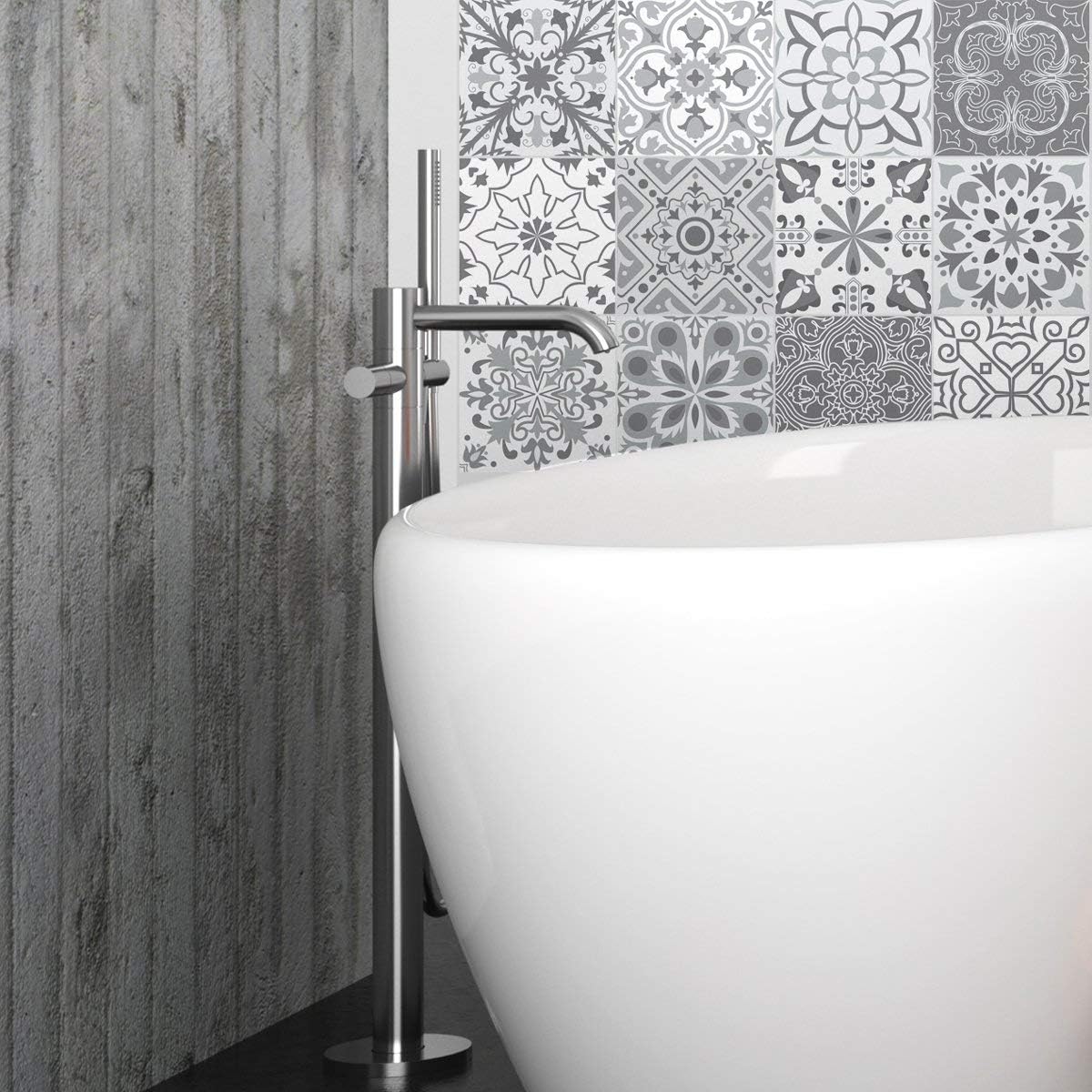 Ambiance Sticker Self-Adhesive Decorative Wall Decal Cement Tile for Bathroom and Kitchen Nuances de Gris Torino - Image 3