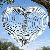 SUNCKET Wind Spinner 12-Inch Garden &amp; Yard Decor, Birthday Gift for Mom | Hanging Yard Art, Garden Decoration for Outdoor and Indoor, Birthday Gift for Women, 3D Heart, Stainless Steel, 1 Pack