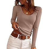IWD Womens Crew Neck Tops Fall 2025 Long Sleeve Ribbed Knit Shirts Trendy Casual Slim Fitted Pullover Sweater