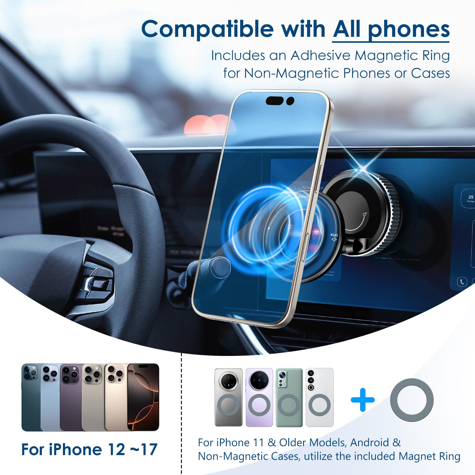 FBW Magnetic Phone Holder for Car, 2026 Model N52 Magnets Pro, 108 LBS Ultra Strong Suction, Ideal Gift for Drivers, Perfect Present for Car Lovers, Magnetic Compatible