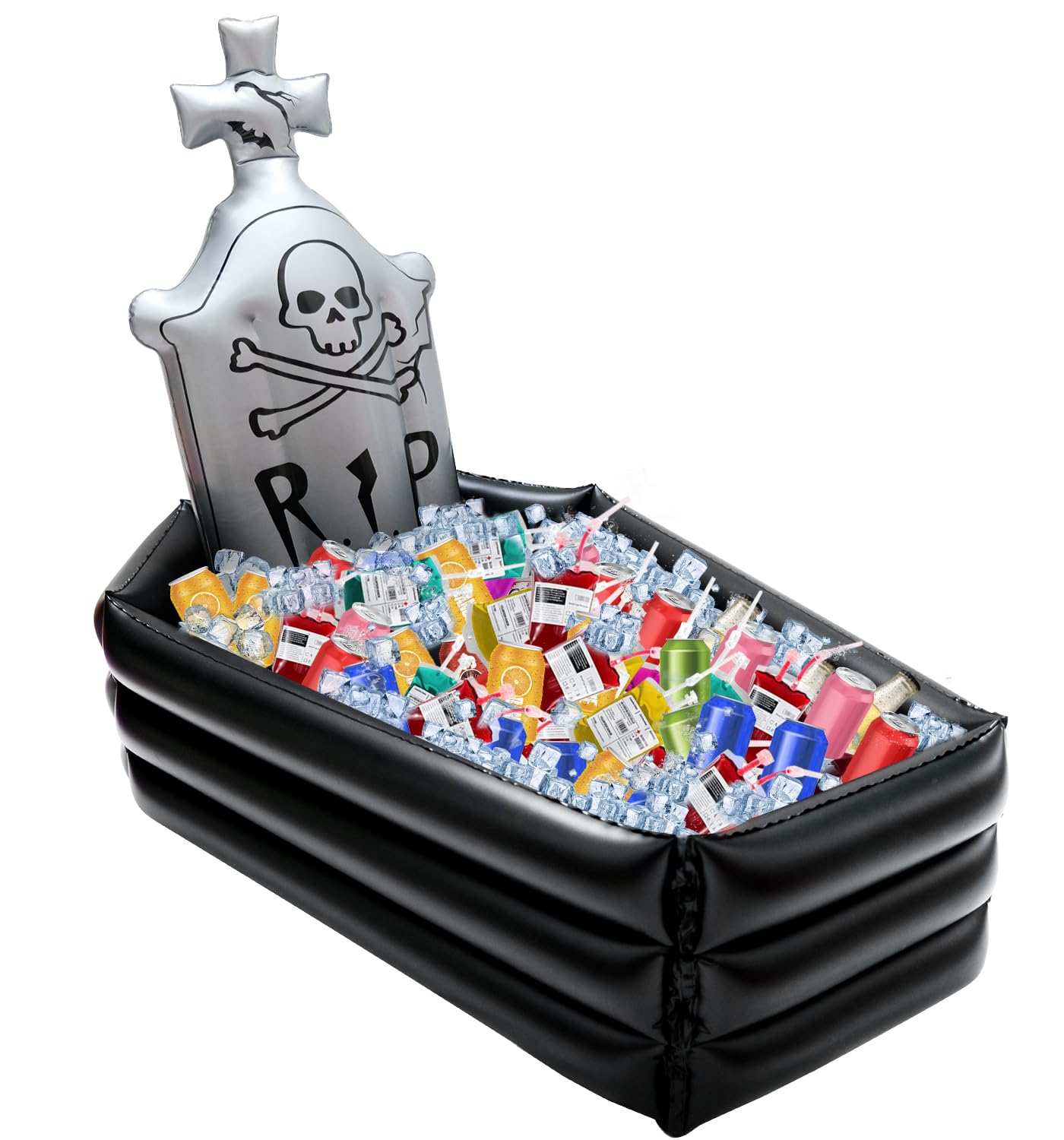 Photo 1 of 44 Inch Halloween Inflatable Tombstone Coffin Drink Cooler Party Supplies, Halloween Party Beverage Holder for Indoor Outdoor Home Party Decorations Inflatable Serving Bar Drink Container