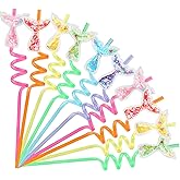 30Pcs Glitter Mermaid Party Favors, Mermaid Tail Plastic Straws, Reusable Straws for Valentines Day Wedding Party Festival Mermaid Birthday Party Supplies