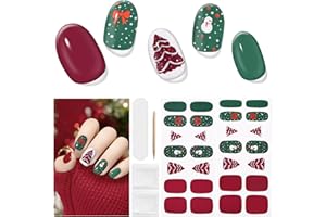 DUKASOU Christmas Semi Cured Gel Nail Strips, 28 pcs Xtmas Style Gel Nail Stickers Work with Any UV Lamp, Salon Quality Nail Art Wrap for Christmas, Include Prep Pads, &Wood Stick Tool