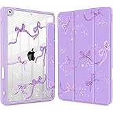 Tuiklol for iPad 10.2 case 2021 Gen 9th Release Built in Pencil Holder - Trifold Stand-Auto Wake/Sleep TPU Protection Stand Clear Back Cover for 2020 2019 [8th/7th] iPad 10.2 Case,Bow-Purple