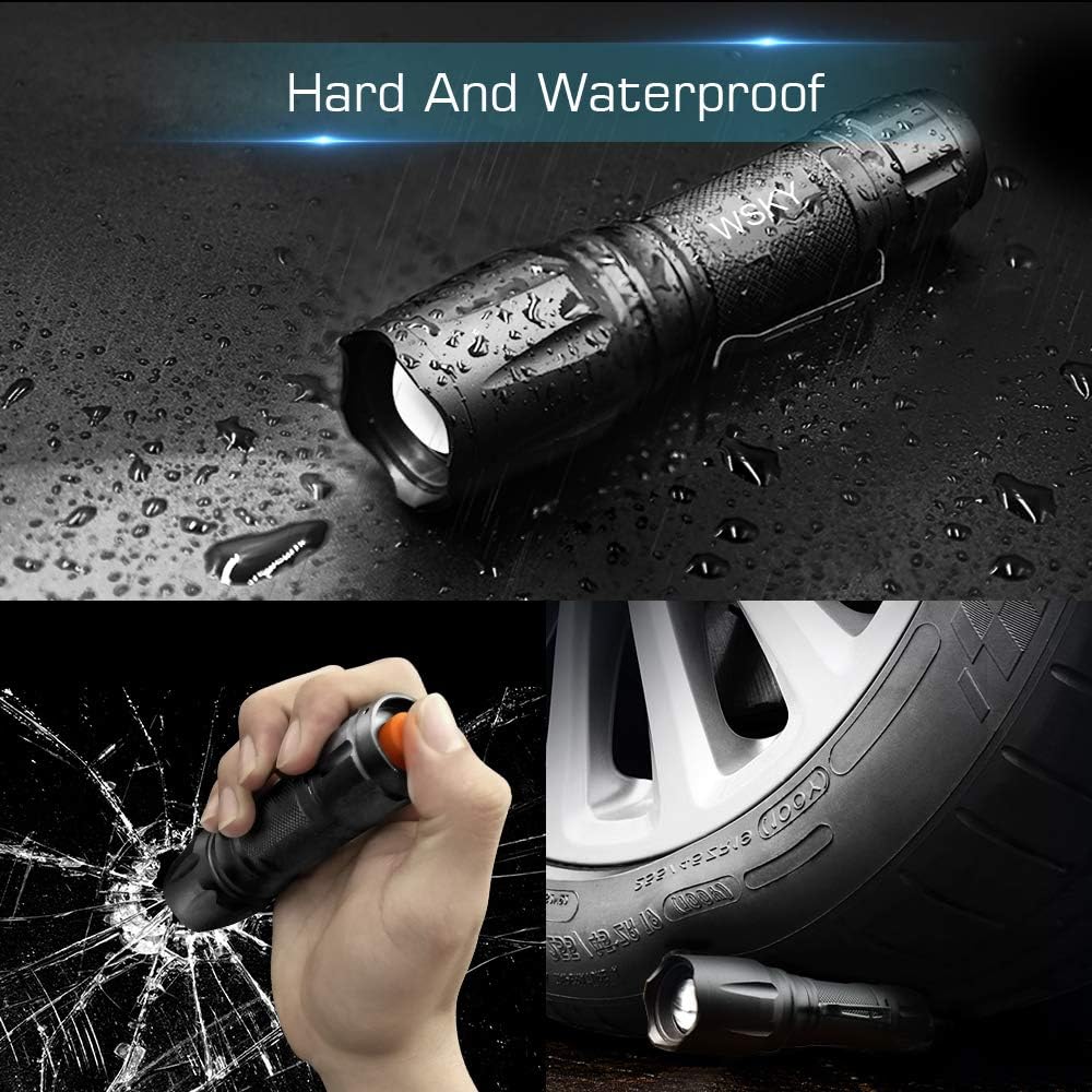 Wsky LED Tactical Flashlight - Best Upgraded S2000 Pocket-friendly Water Resistant Flashlight - Perfect for Camping Biking Home Emergency or Gift-Giving (Batteries Not Included) - - 