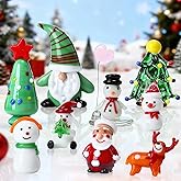 BrightRow 9 Pcs Blown Glass Christmas Tree Mini Christmas Figurines Sets Include Snowman Gnomes Reindeer Santa Claus Miniature Holiday Ornaments for Tabletop Home Decorations
