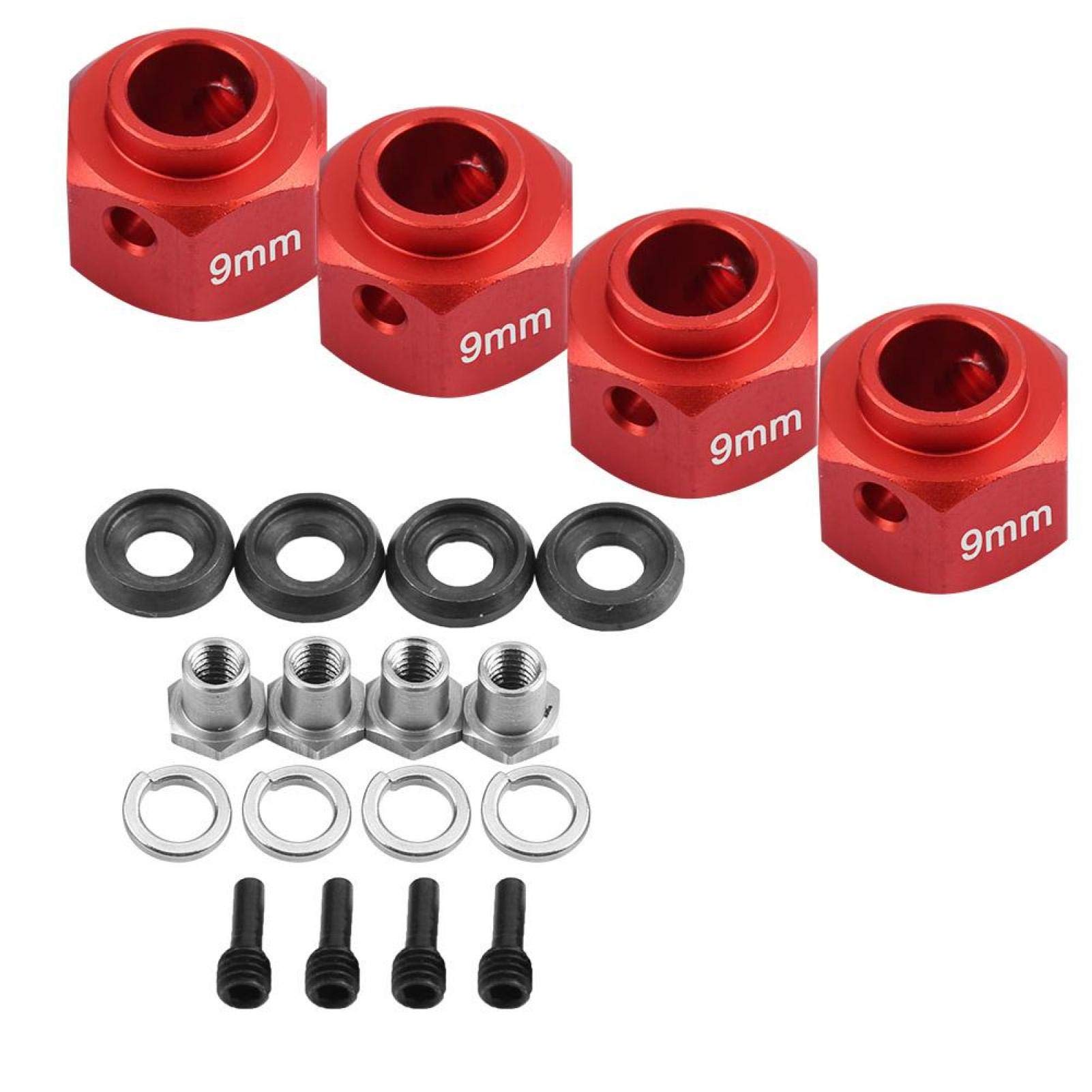 RC Car Wheels Metal Widen Adapter 9mm Widening Set Wheel Hex Hubs Adapters,Hex Extended Wheel Hex Hub Extension suitable for traxxas trx4m D90 SCX10 1/10 Car Accessories(red)