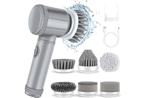 LEKISHE Electric Spin Scrubber, Electric Cleaning Brush Cordless Power Scrubbe,Portable Electric Scrubber wih 6 Types of Replaceable Brush Heads for Bathroom Tubs, Kitchens, Grills, Stoves
