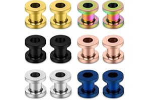 Lcolyoli Screw Fit Ear Gauges Kit Surgical Steel Tunnel Expander Earrings Earlobe Plugs Body Piercing Jewelry Set for Women Men 14G-00G 12 Pieces