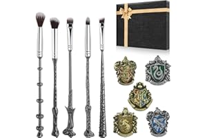 LENDOO Harry Makeup Brushes with 5 Wizardary School Houses Pins, Potter Makeup Brushes Gift Set for Women Girls, Christmas Birthday Gifts for Kids