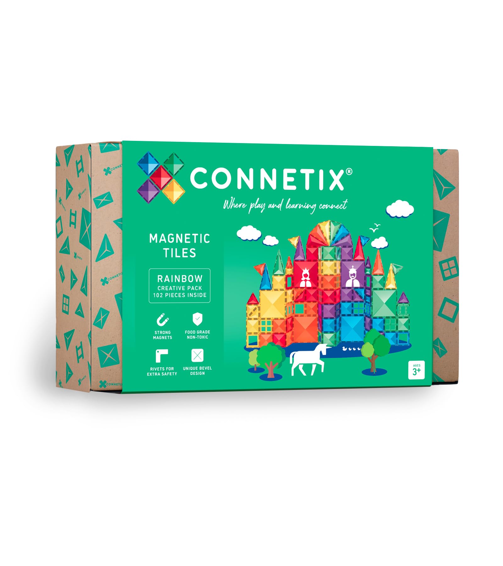 CONNETIX Magnetic Tiles Rainbow Creative Pack, 102 Pieces