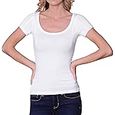 Sweatproof Undershirt for Women, Scoop Neck, White, Armpit Sweat Pads, Stops Underarm Sweat, Sweat Proof Undergarment, Small