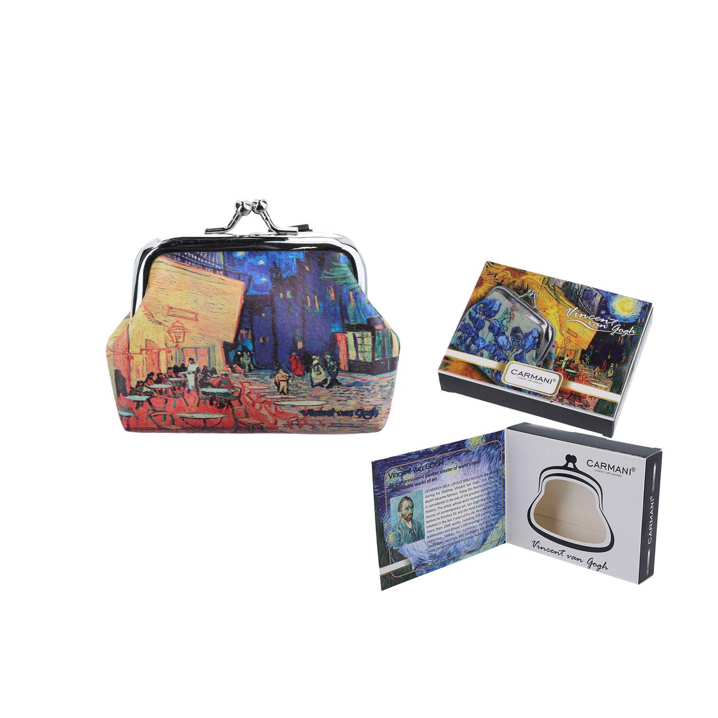 CARMANI - Small Ladies Clasp Coin Purse with Vincent Van Gogh "Coffee Terrace at Night"