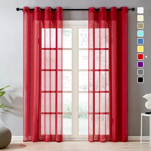 Amazon Com Top Finel Red Grommet Sheer Curtains 84 Inches Long