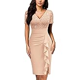 Miusol Women's Deep V-Neck Glitter Sequin Lace Elegant Ruffle Style Cocktail Party Dress