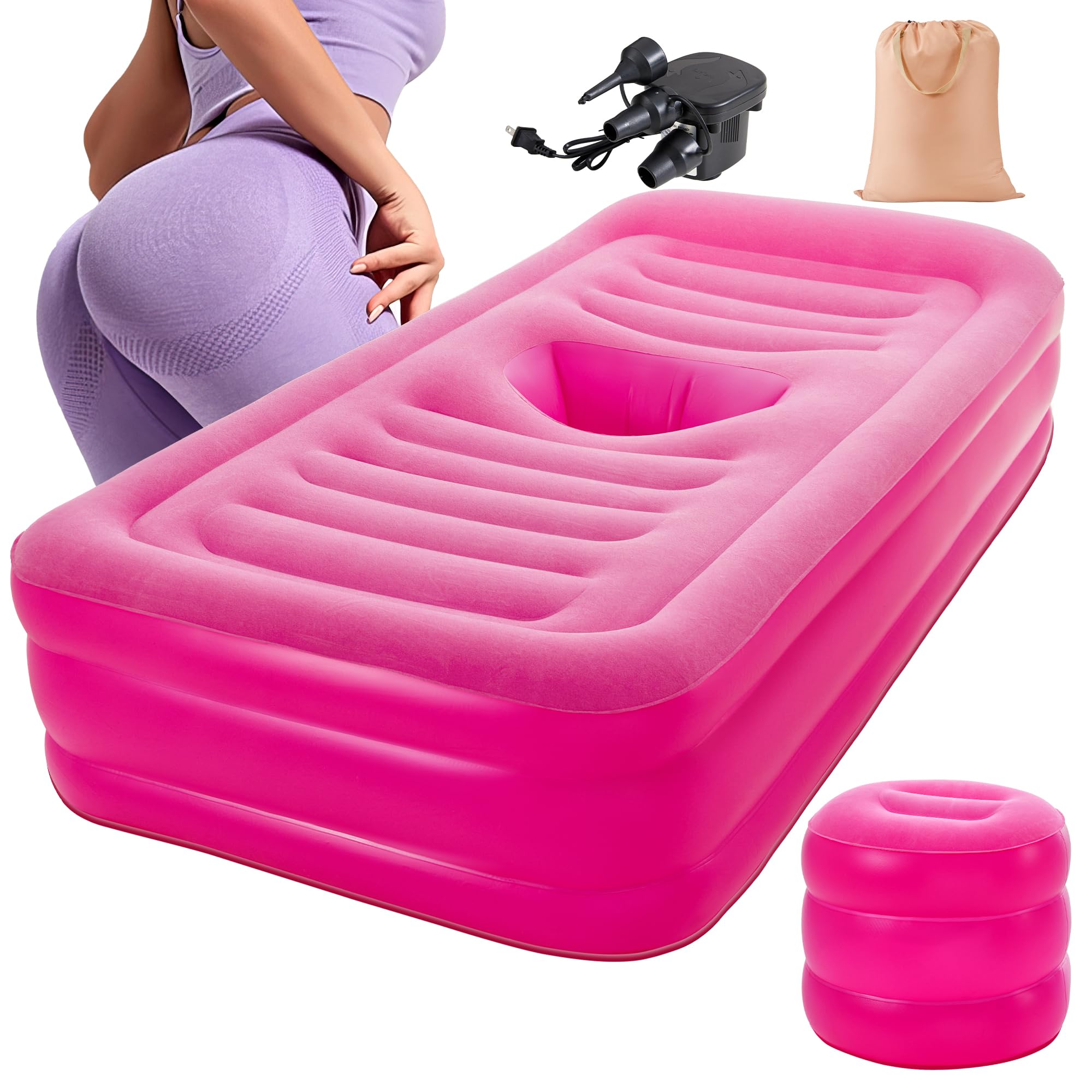 Photo 1 of New Upgraded BBL Bed with Hole, Inflatable BBL Bed After Surgery, Brazilian Butt Lift Surgery Recovery Mattress with Carrying Bag & Air Pump,Waterproof Plant Velvet Touch Sleep-Pink (17.71 * 14.17In)