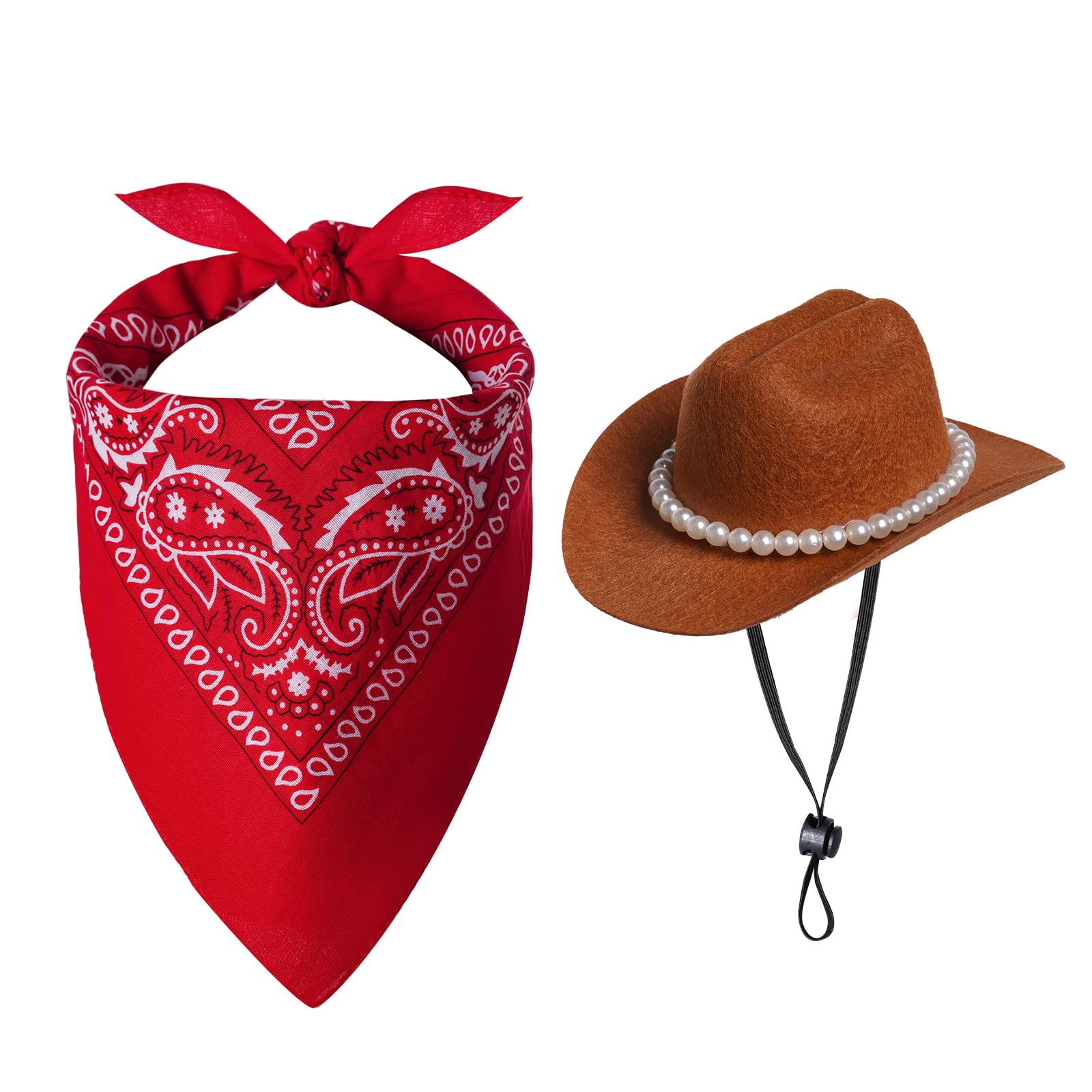 Photo 1 of Haakong Pet Cowboy Costume Accessories Halloween Costumes for Small Pet Dogs Cat Cowboy Hat for Dogs and Bandana Scarf Halloween Party Western Cosplay Accessories (Brown, Small)
