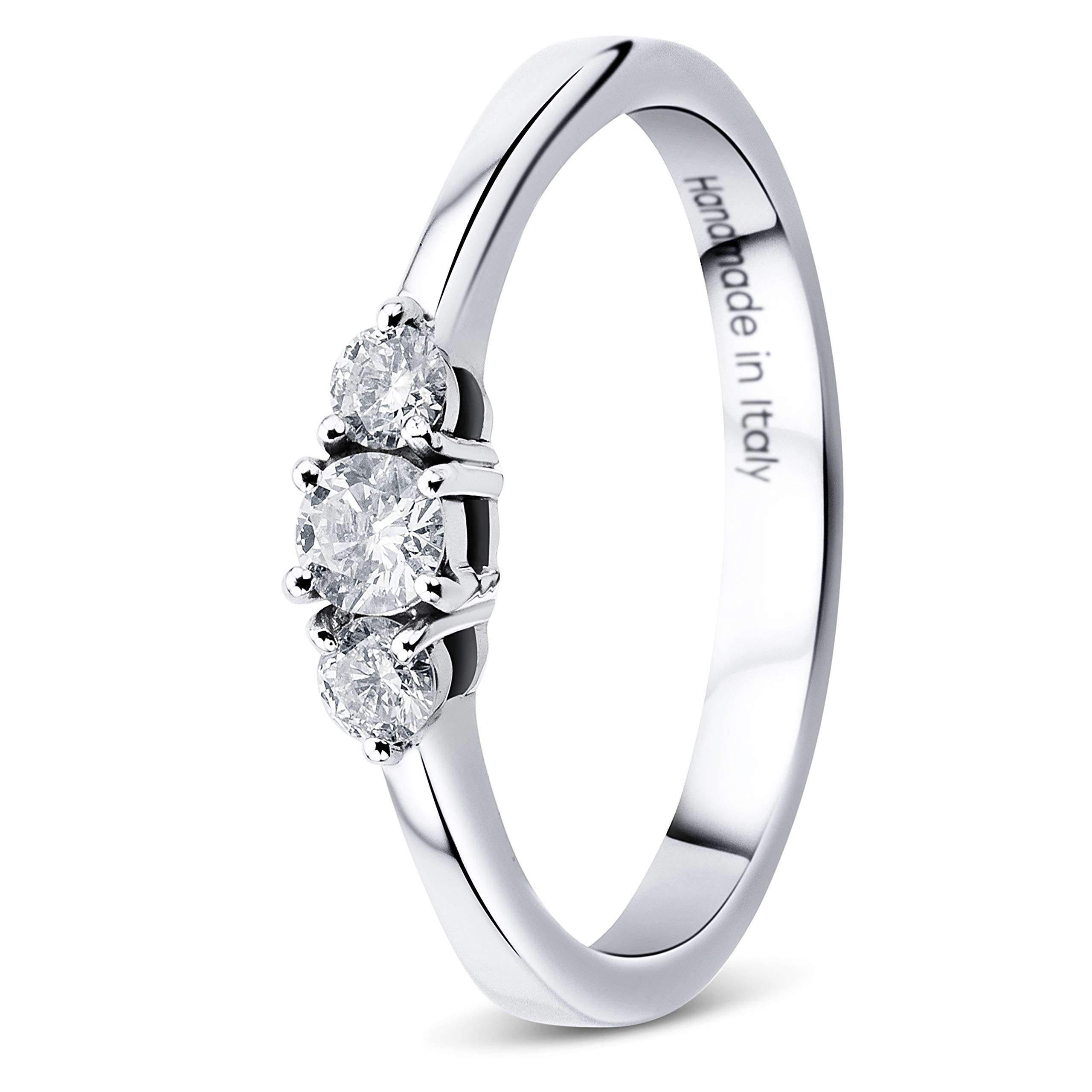 Women Diamond Ring K /375 White Gold Engagement Ring WithDiamonds Ct  Brilliant Cut, Three Stone Trio Ring