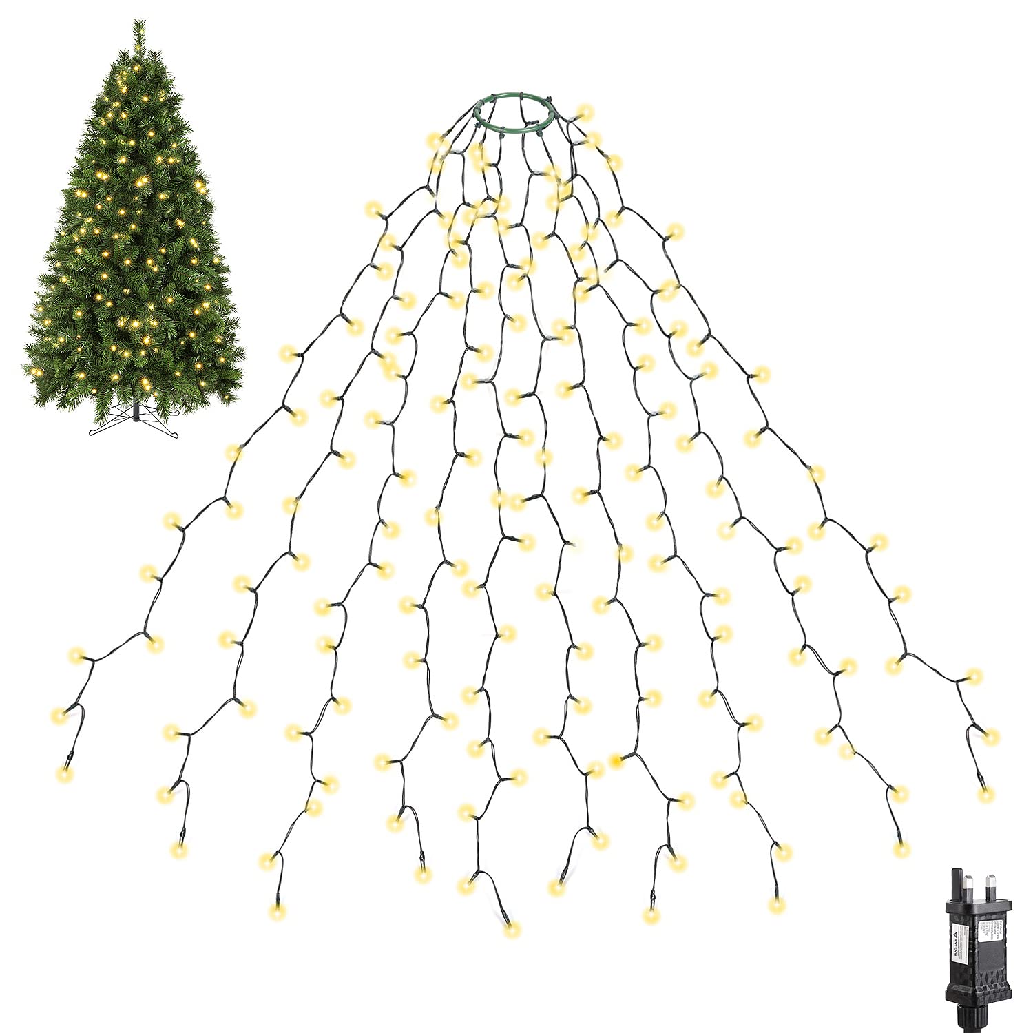 SALCAR Christmas Tree Lights, 2m x 8 Strands 280 LED Fairy Lights for 6-8ft Christmas Tree, Easy to Install, Indoor & Outdoor Decoration, 8 Modes, Warm White (Warm White, 2m) (Warm White, 3m)
