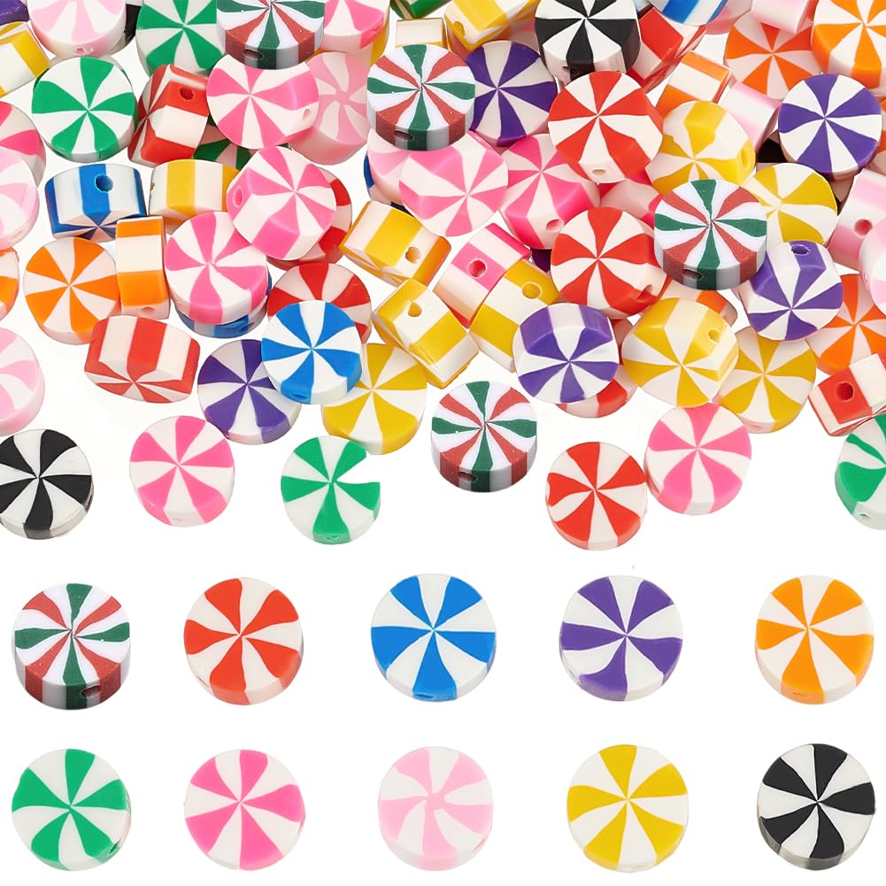 SUNNYCLUE 1 Box 200Pcs 10mm Candy Polymer Clay Beads Christmas Clay Beads Cute Color Sweet Flat Disc Vinyl Round Loose Spacer Beads Bulk for jewellery Making Diy Bracelet Necklace Chocker Craft Suppli
