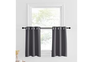 NICETOWN Grey Blackout Tiers Curtains for Kitchen 30 Inch Length, Thermal Insulated Short Window Treatment Privacy Bathroom Curtain for Shortage Room Small Windows, W29 x L30 inch, 2 Panels