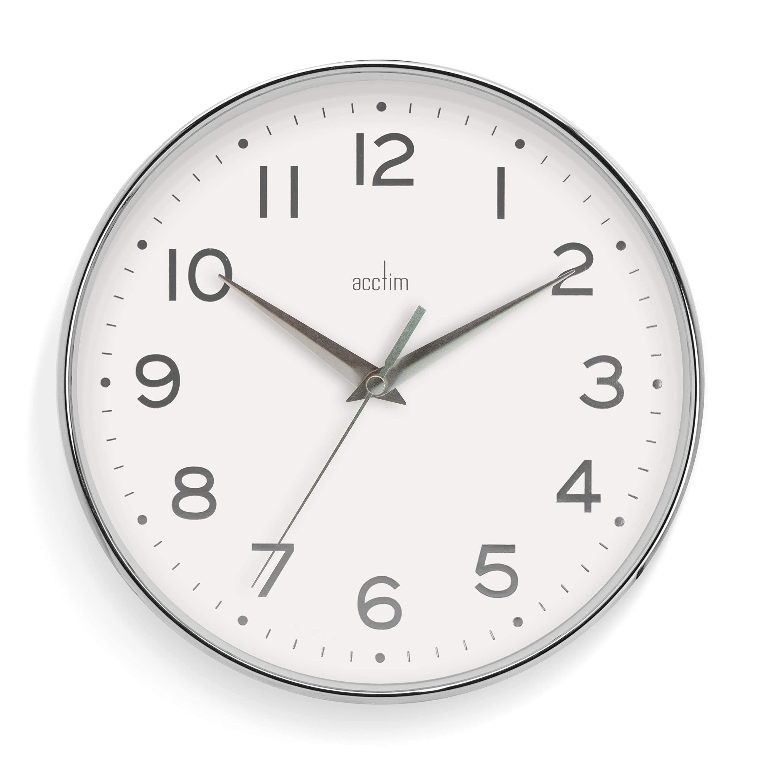 Acctim Rand 20cm Small Wall Clock Foil Embossed Numbers Quartz Movement 22992 (Chrome/White)