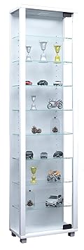 VCM Vitrine Sammelvitrine Glasvitrine Standvitrine Glas Schrank Regal mit Beleuchtung Weiß 'Edana Maxi'