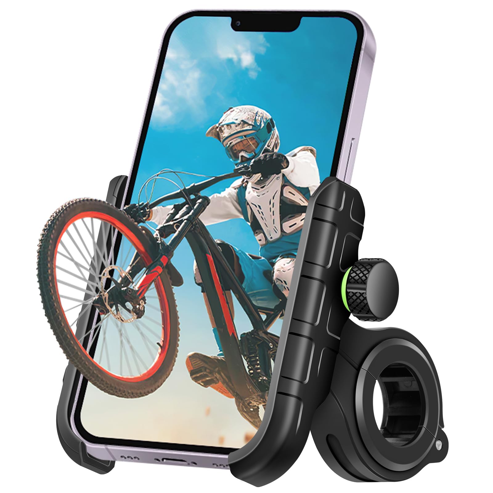 BTNEEU Bicycle Motorcycle Phone Holder, Universal Bike Phone Mount for Road Bike/MTB/Scooter, Adjustable Bike Phone Holder - 360° Rotation Anti-shake Stable for 3.5"- 7'' Smartphones (Black)