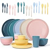 Wheat Straw Dinnerware Sets -DAPIPIK 36 Piece Unbreakable Dinnerware Sets for 6, Wheat Straw Plates and Bowls Set, Lightweight Camping Plates Cups and Bowls Set.Dishwasher Microwave Safe Dinnerware