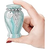 Memorials Small Urns for Human Ashes Keepsake Aluminum Mini Urns for Ashes with Angel Wing Charm Decorative Burial Urn Funeral Cremation Urns for Women and Men (Light Green)