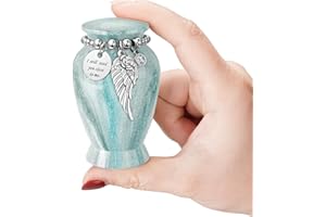 Memorials Small Urns for Human Ashes Keepsake Aluminum Mini Urn for Ashes with Angel Wing Charm Decorative Burial Urn Funeral