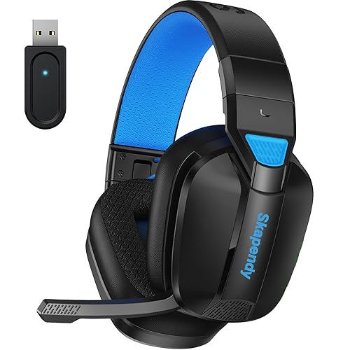 Skapendy VK80 Wireless Gaming Headset - 2.4GHz & Bluetooth Headphones with Microphone - 3D Stereo Sound & 50Hrs Battery Life - For PS5,PS4,PC,Mac,Tablets,Switch and Smartphones,Black Blue