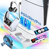 Gersker Cooling Station and Stand for PS5/Slim/Pro, PS5 Cooling Fan Auto Control for Digital/Disc Console, PS 5 Controller Charger, Play 5 Gaming Accessories with 9 RGB Lights, PS5 Charger