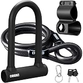 Corki Bike Lock Heavy Duty Anti Theft with 5ft Cable Bicycle U Lock | 17mm Shackle, Hardened Steel, Soft Silicone Outside, Keys and Mounting Bracket Included, For Ebike Scooter Motorcycles