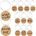 Juvale 12-Pack Funny and Humorous Wine Charms for Stem Glasses, 1-Inch Cork Drink Marker Tags with Gift Box for Dinner Party,